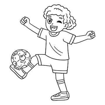 Premium vector a cute and funny coloring page of a girl with a soccer ball on foot provides hours of coloring fun for children to color this page is very easy