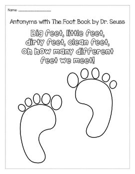 Antonyms with the foot book dr seuss activities dr seuss preschool seuss classroom