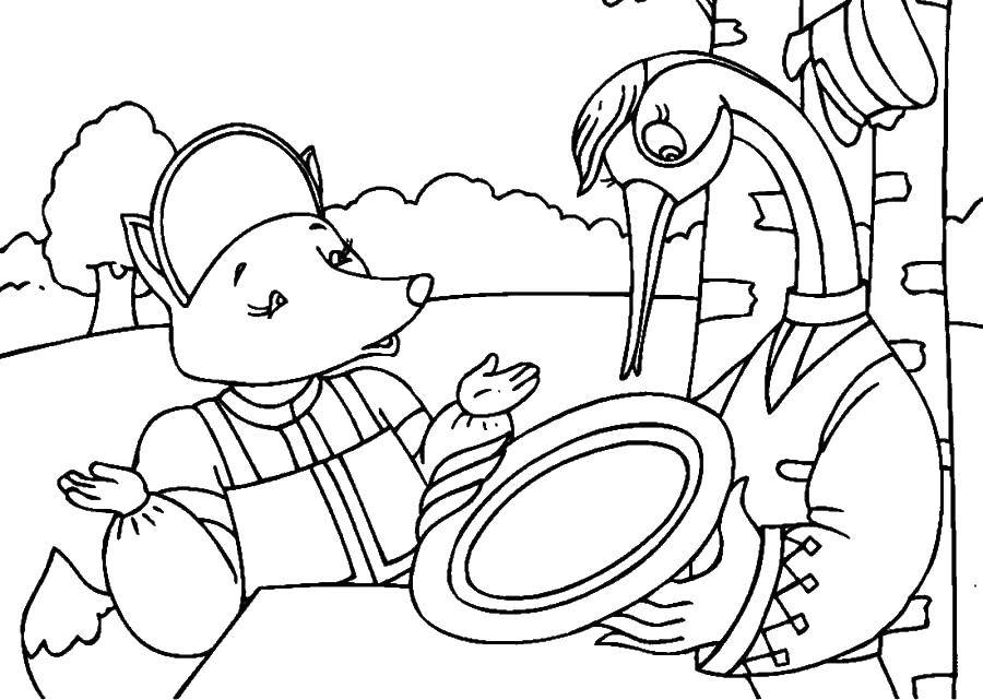 Online coloring pages the coloring the fox and the crane fox and the crane