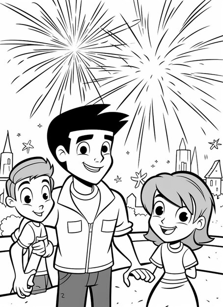 Premium ai image a cartoon boy and girl are standing in front of fireworks generative ai