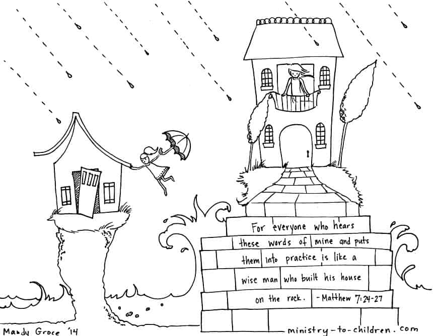 Wise and foolish builders coloring page matthew house on the rock