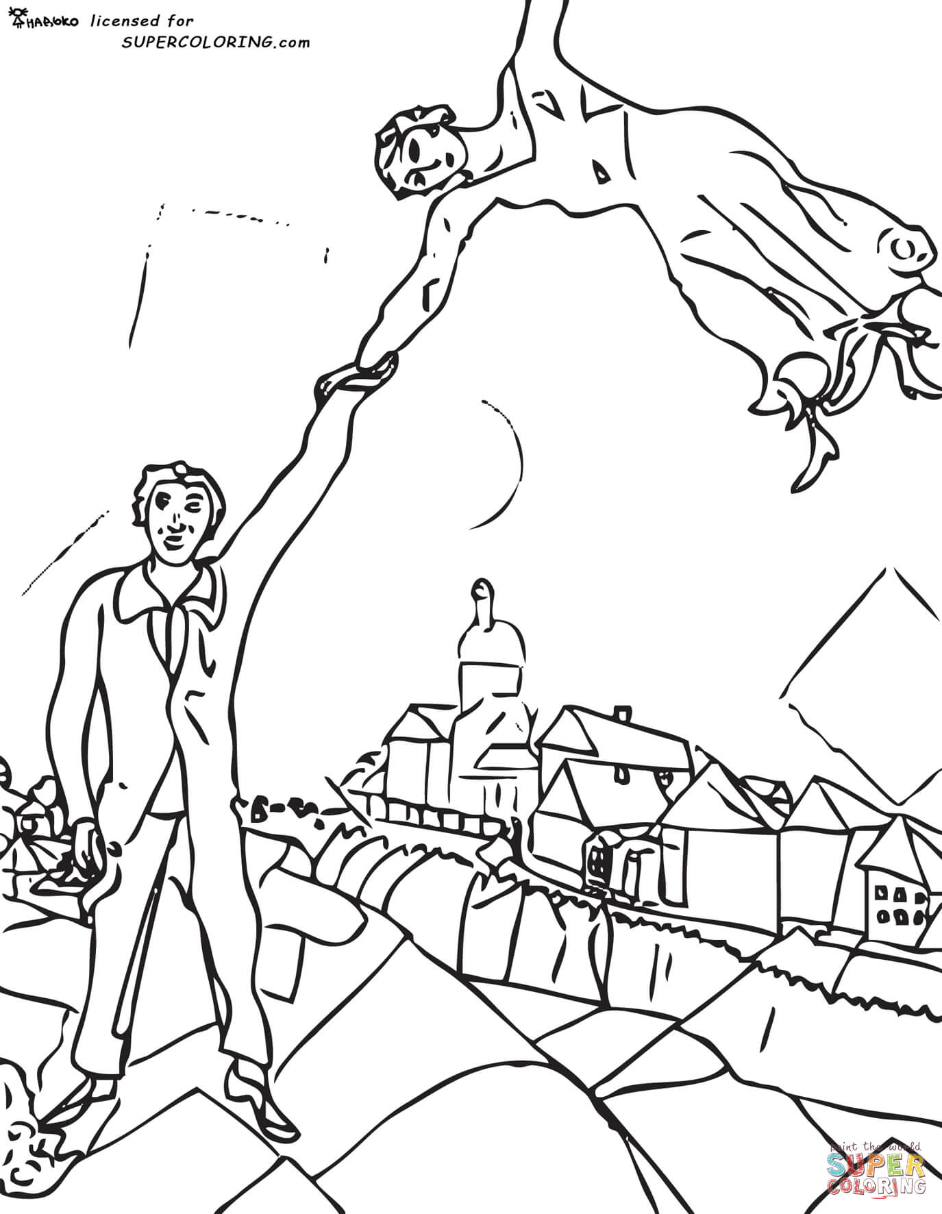 The walk by marc chagall coloring page free printable coloring pages