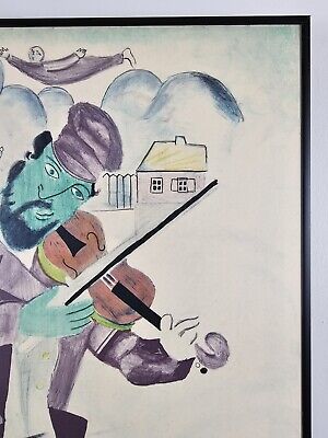 Antique original marc chagall lithograph green violinist x framed litho art