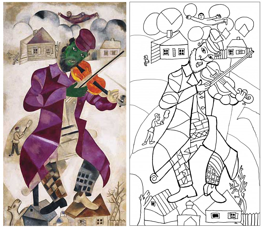 New coloring page from a marc chagall painting