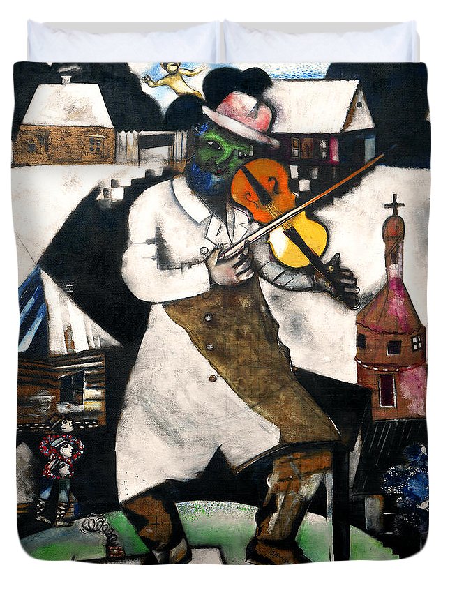 Remastered art the fiddler by marc chagall duvet cover by marc chagall