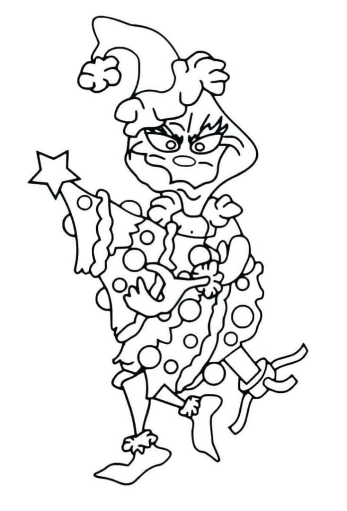 Grinch with christmas tree coloring page