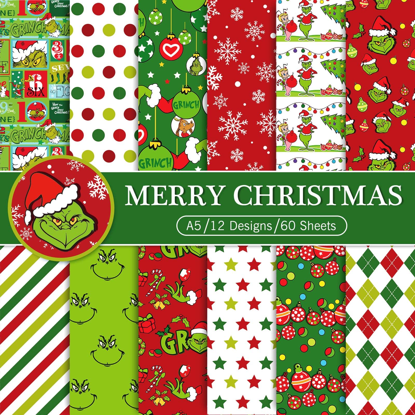Whaline pcs christmas pattern paper a size colorful double