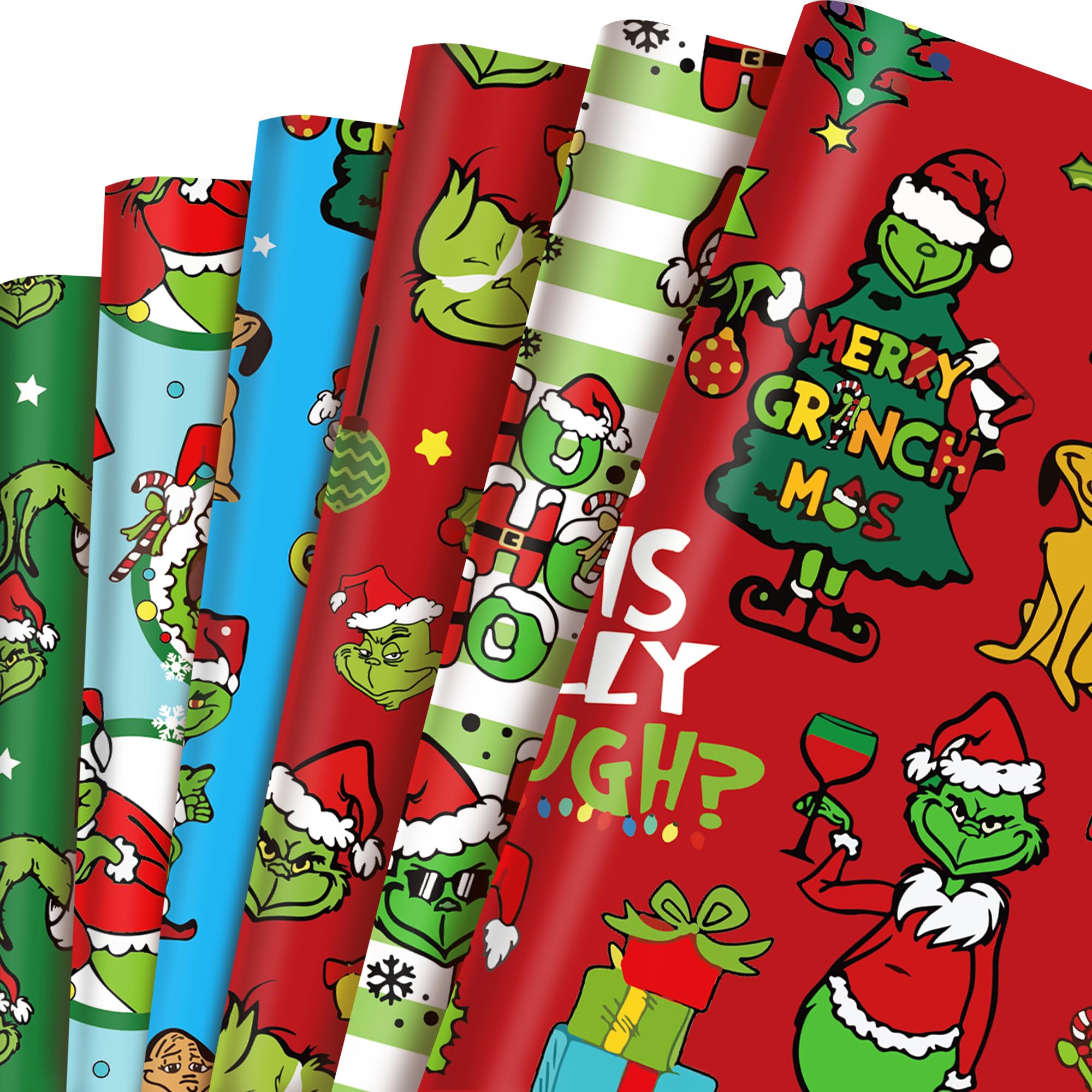 Bolsome sheets inches christmas wrapping paper green red funny christmas cartoon character grin