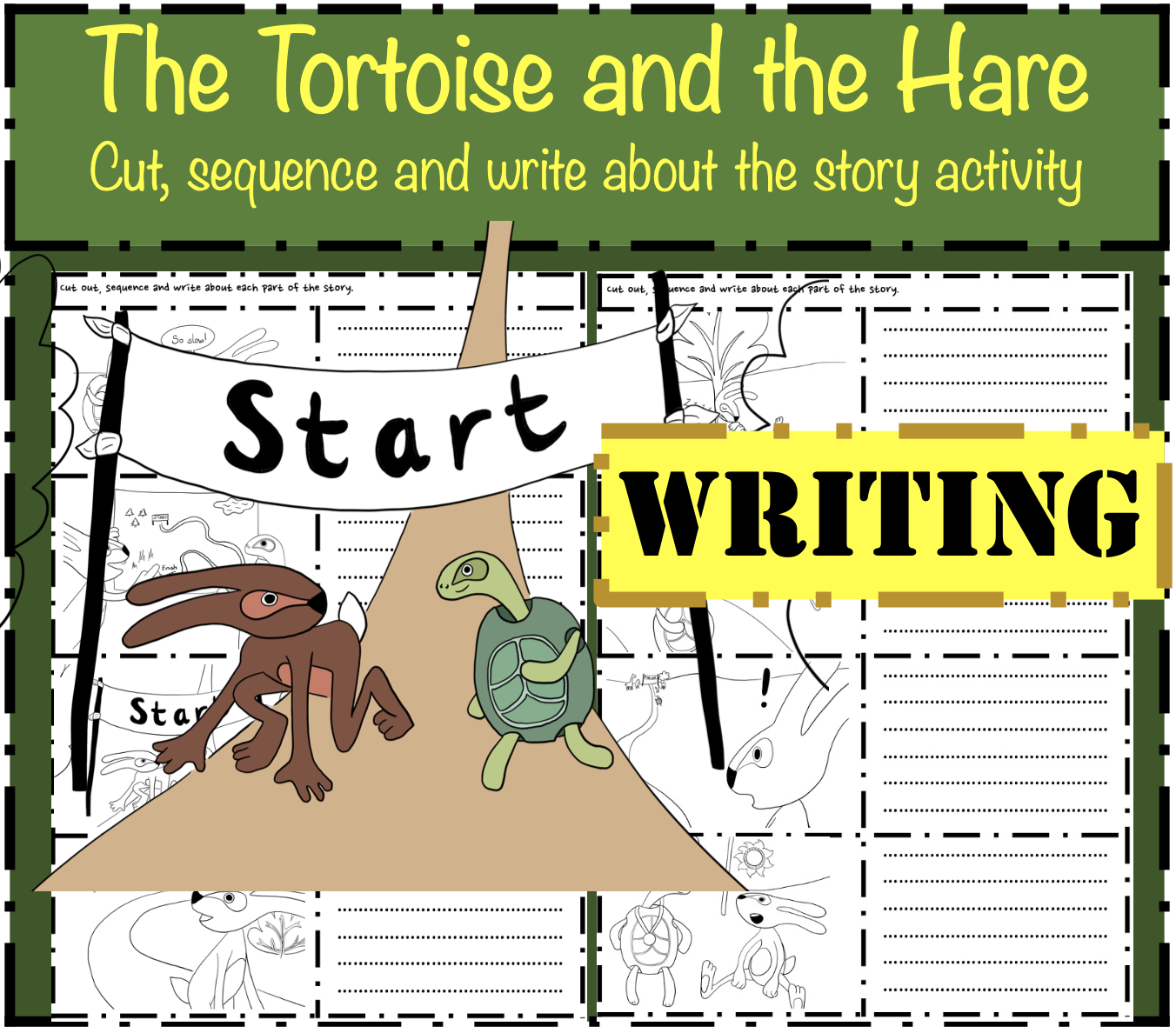 The tortoise the hare simple writing task cut sequence write retell the story teaching resources