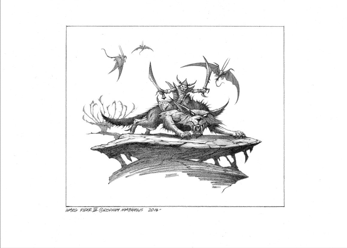 The hobbit warg rider iii original pencil drawing â rodney matthews studios