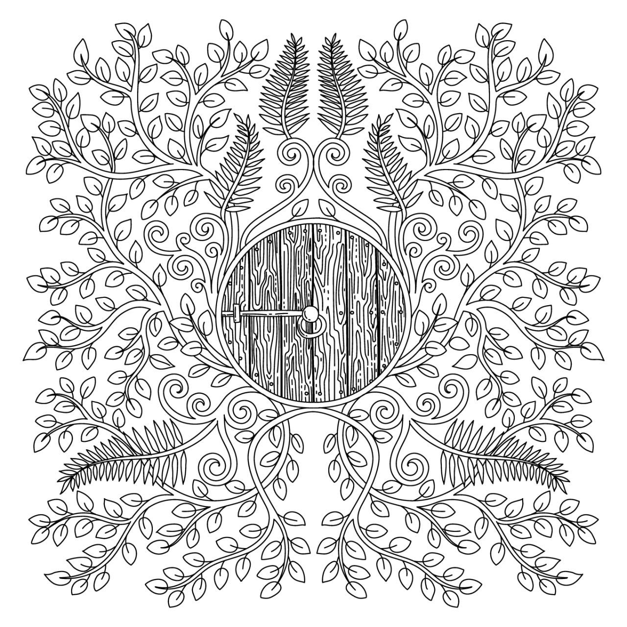 Hobbit door coloring book page