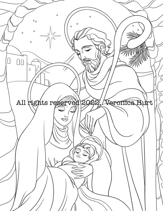 Holy family nativity catholic coloring page for kids and adults download now