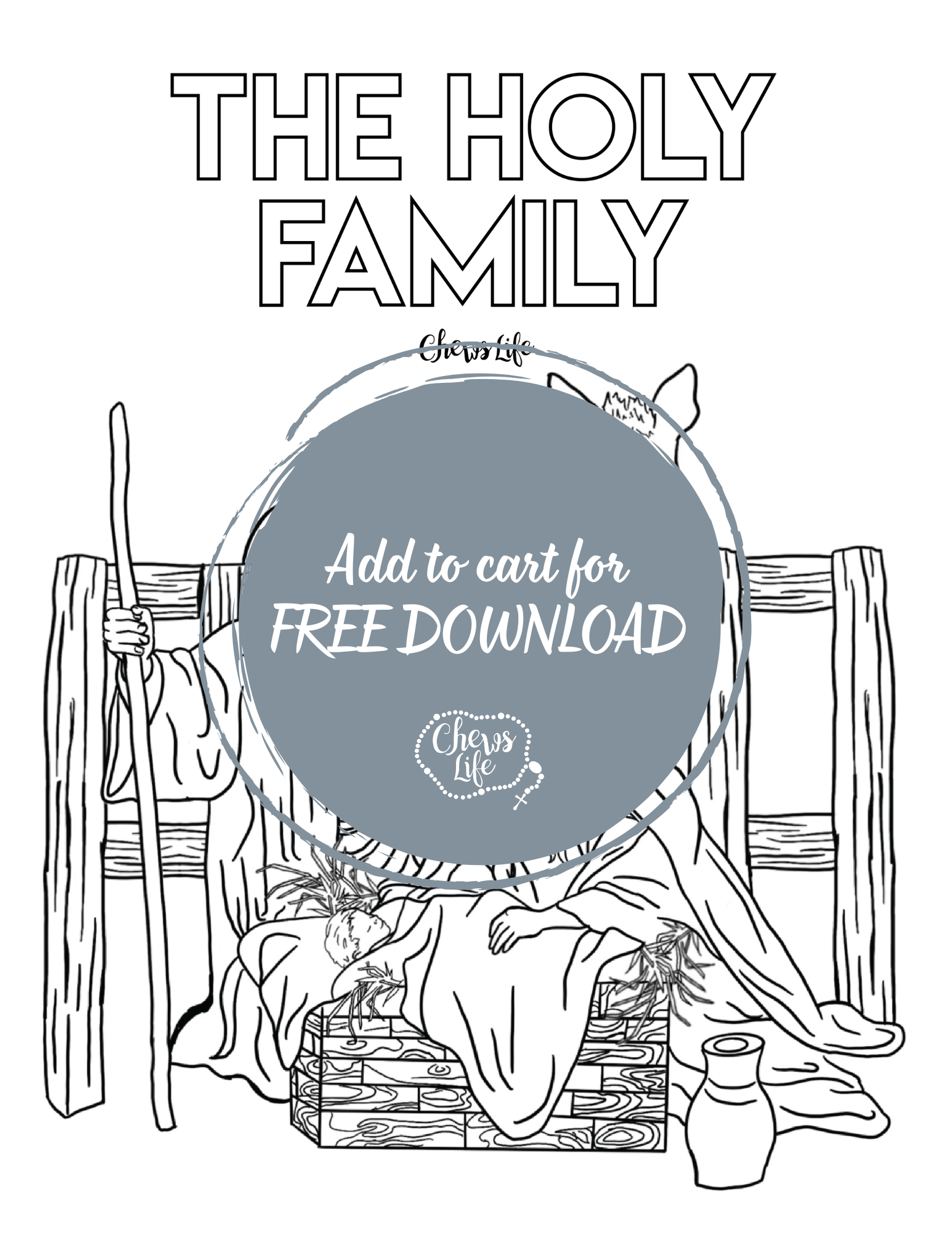 Holy family coloring page downloadable