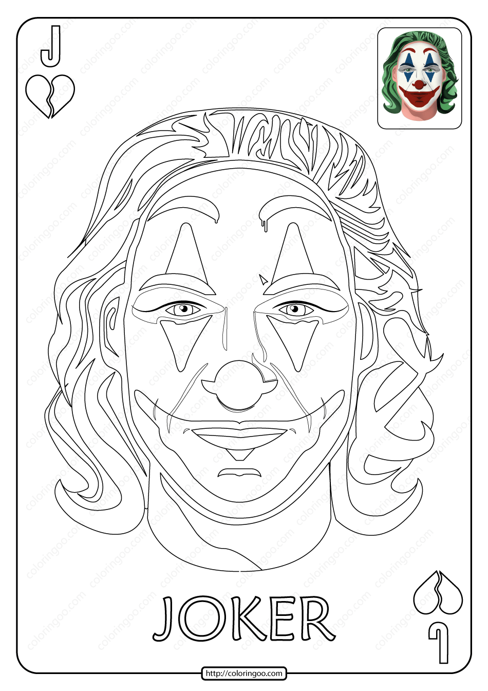 Printable joker card pdf coloring page