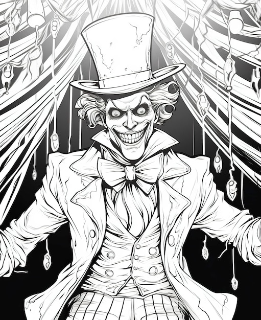 Premium ai image coloring page for adults circus scary character