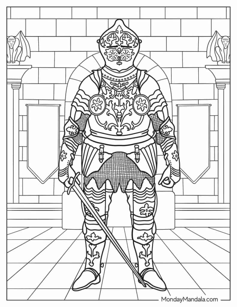 Knight coloring pages free pdf printables