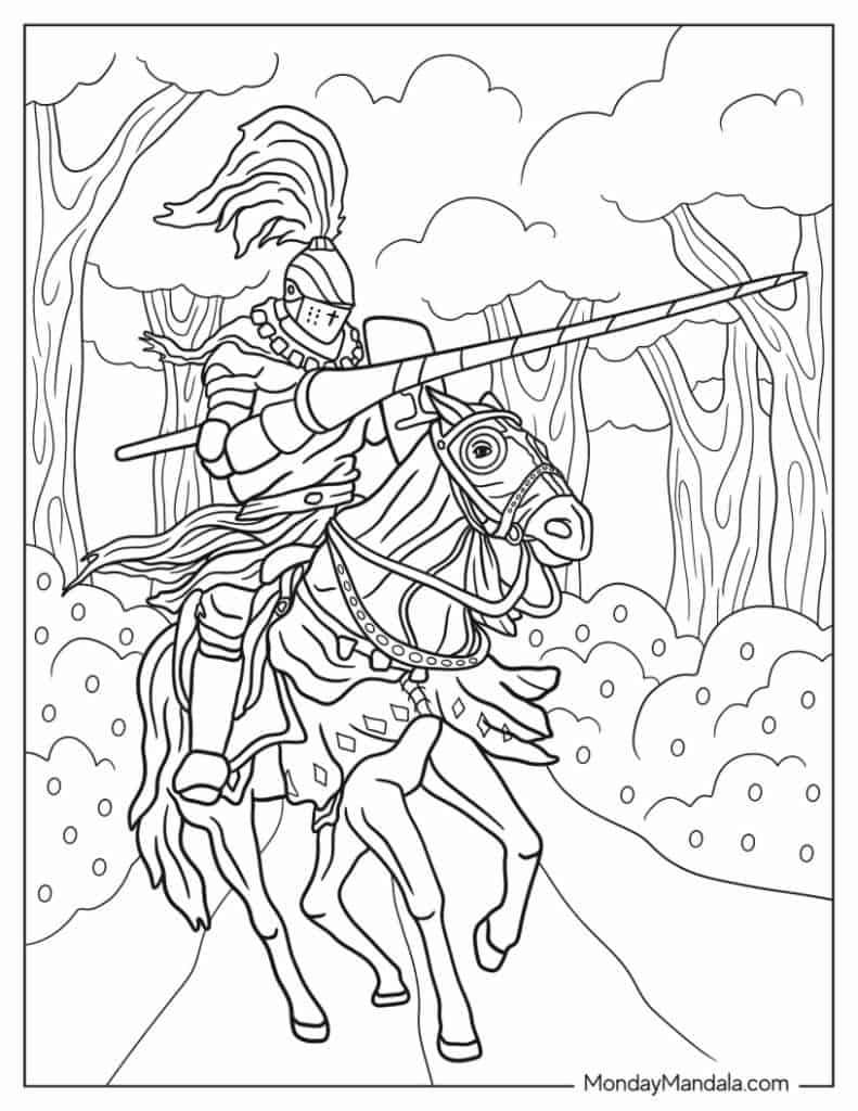 Knight coloring pages free pdf printables