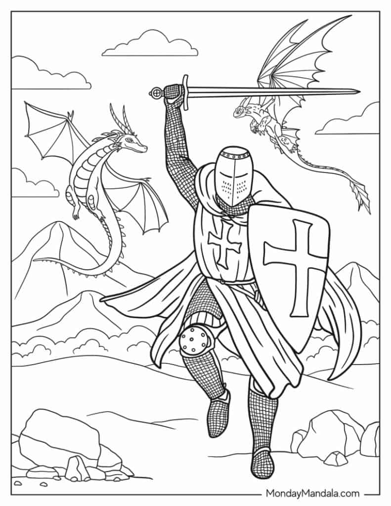 Knight coloring pages free pdf printables