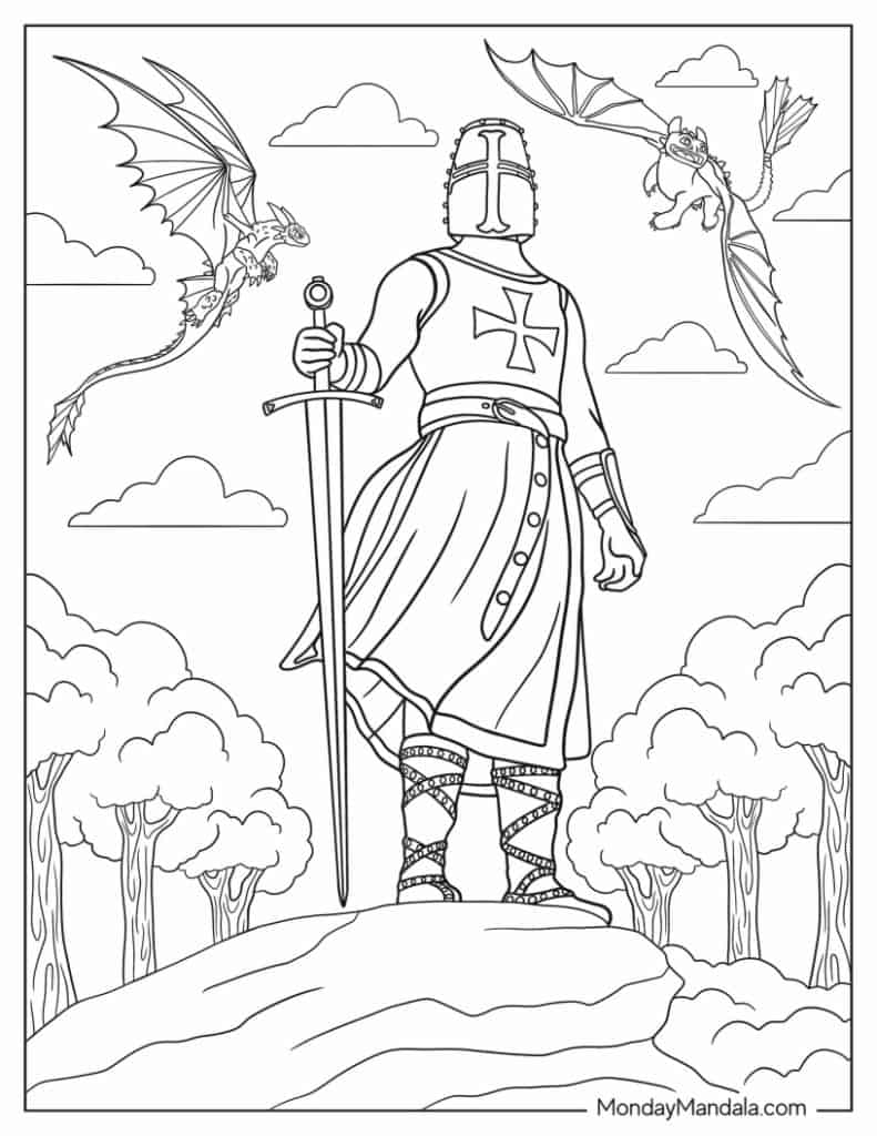 Knight coloring pages free pdf printables