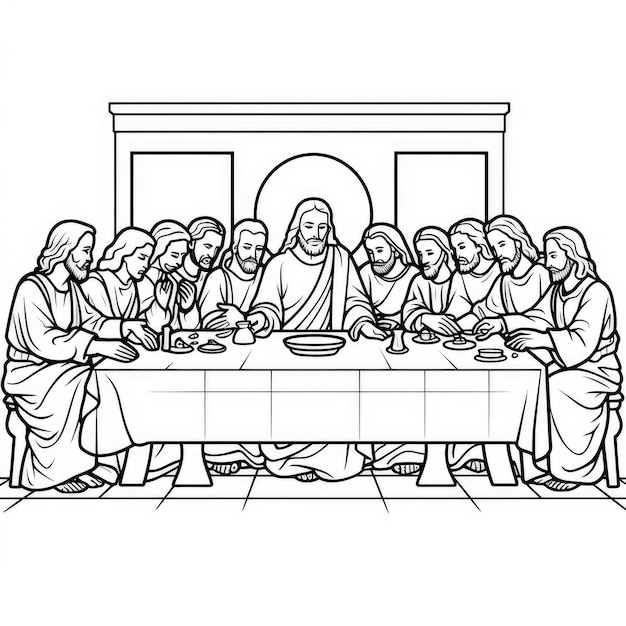 Premium ai image the last supper a minimalist coloring book adventure with delicate lines and whimsical charm