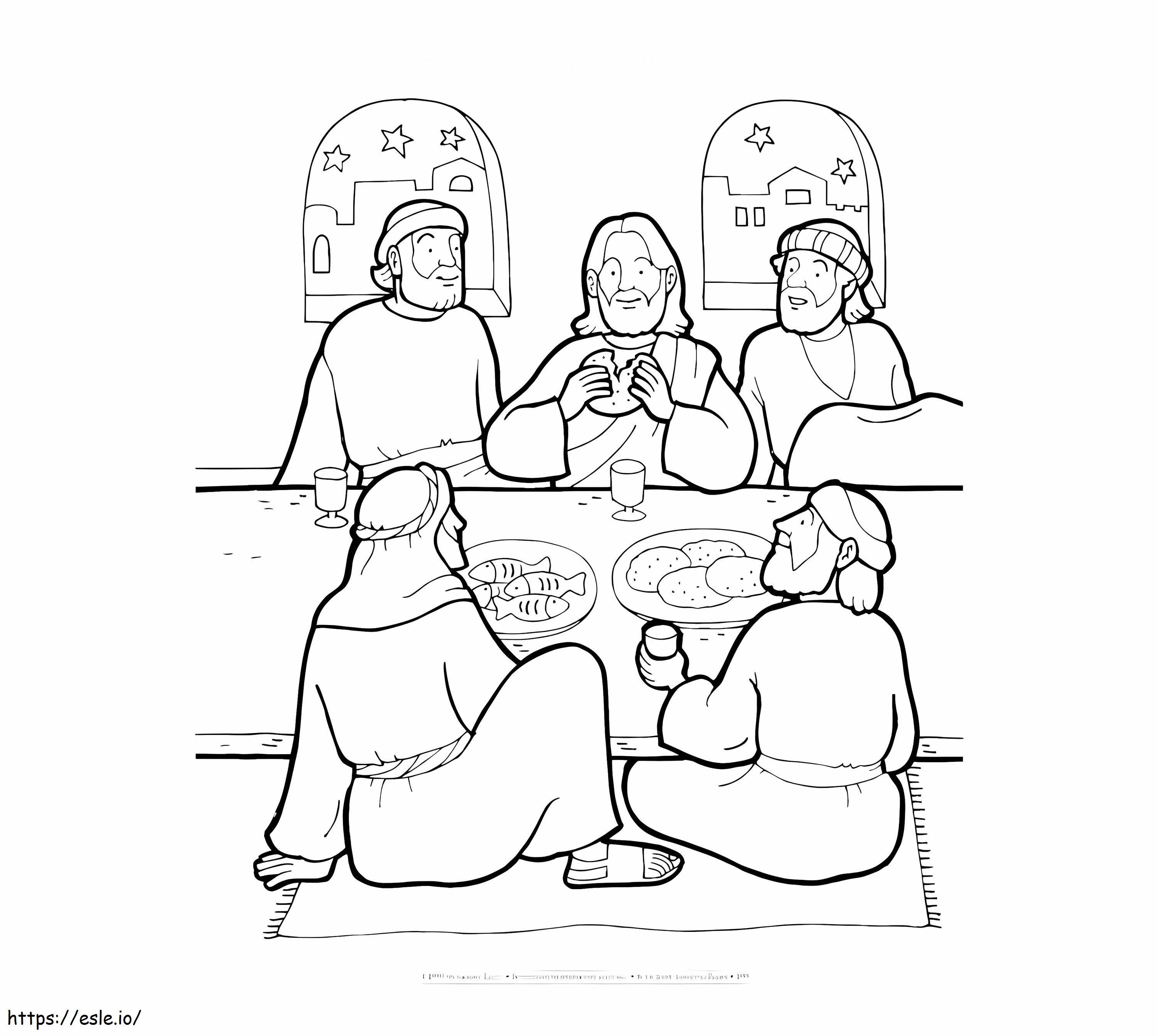 Jesus and friends in last supper coloring page