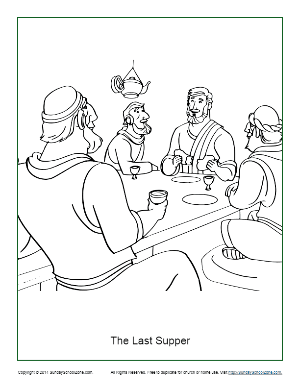 Last supper coloring page for maundy thursday on sunday school zone