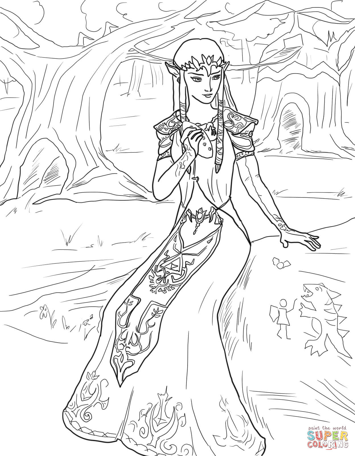 Princess zelda coloring page free printable coloring pages