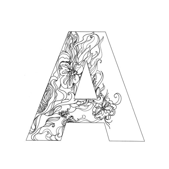 Diy color in letters floral printable coloring pages the letter a floral coloring page floral monogram initial a diy decor