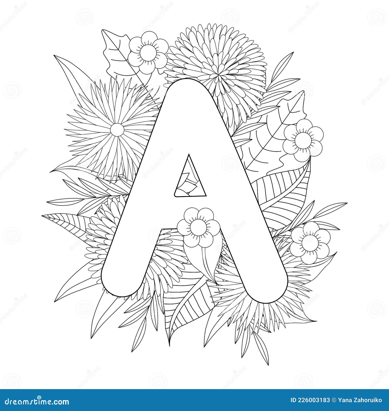 Letter a coloring page floral coloring stock vector