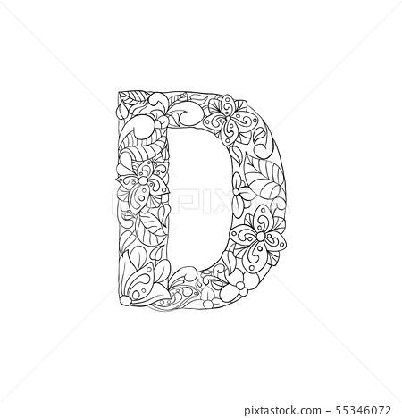 Coloring book ornamental alphabet letter d font