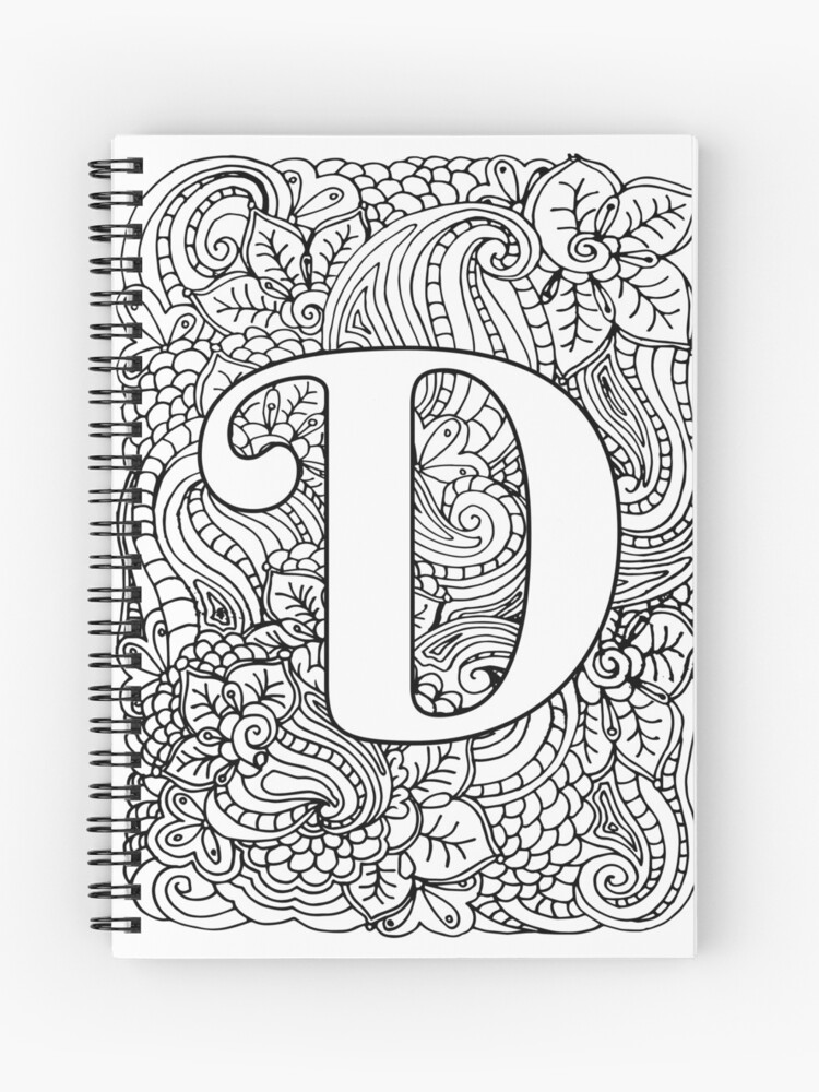 Adult coloring page monogram letter d spiral notebook for sale by mamasweetea