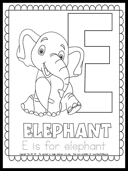 Letter e is for elephant free printable coloring page â the art kit