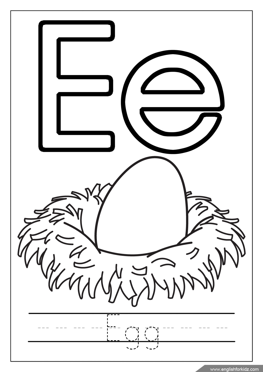 English for kids step by step letter e worksheets flash cards coloring pages