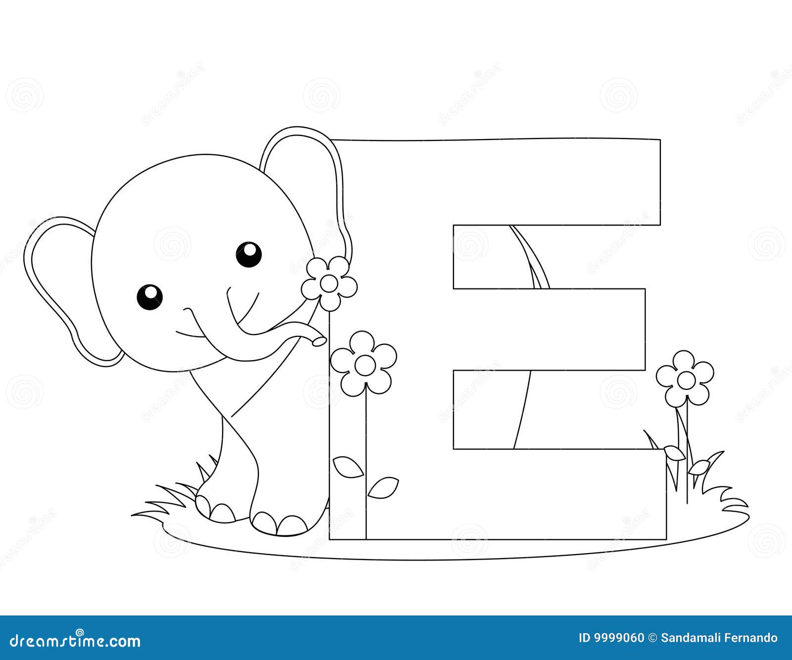 Animal alphabet e coloring page stock vector