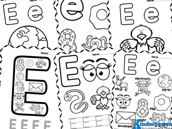 Free printable letter e coloring sheet pages for kids
