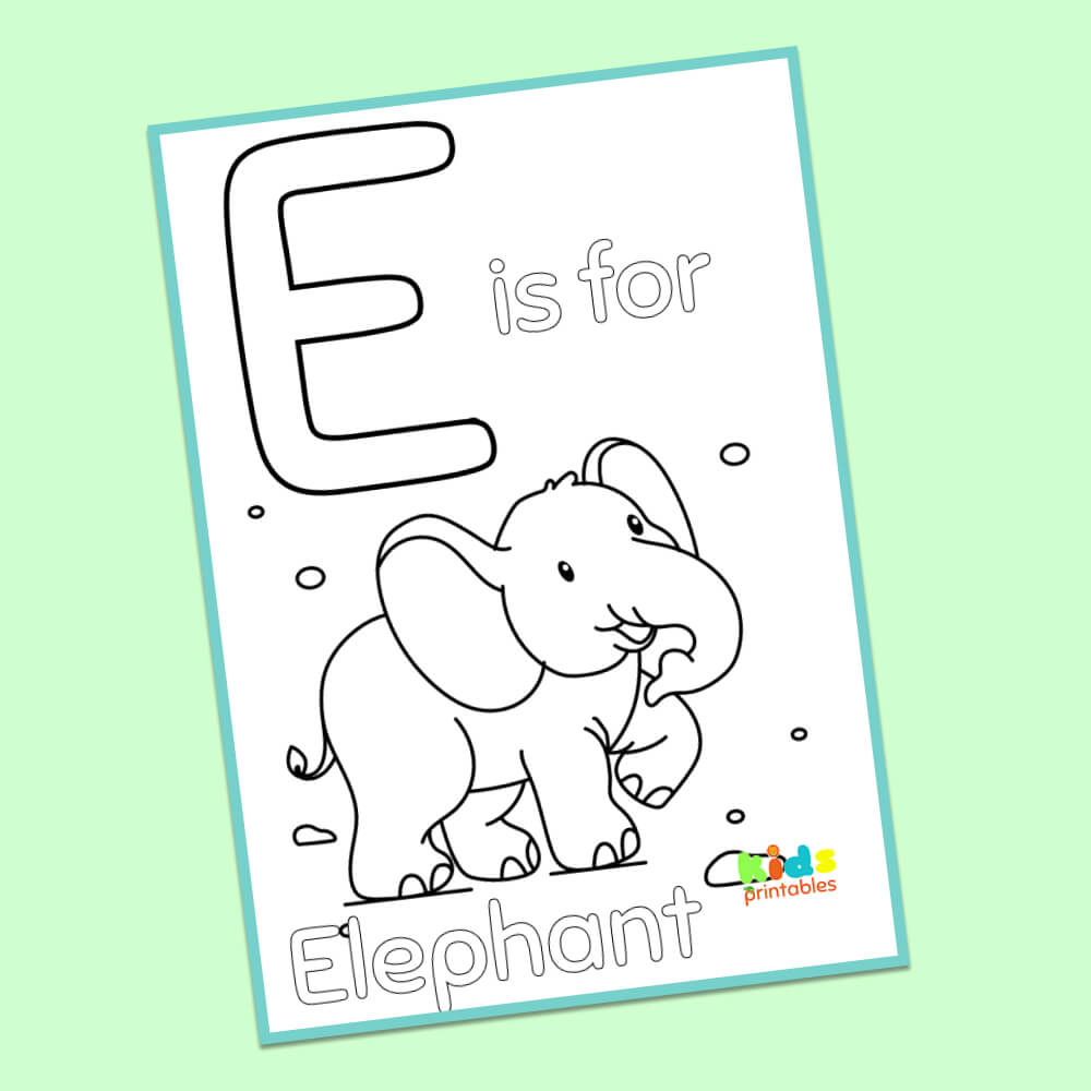 E is for elephant coloring page for fun learning kids