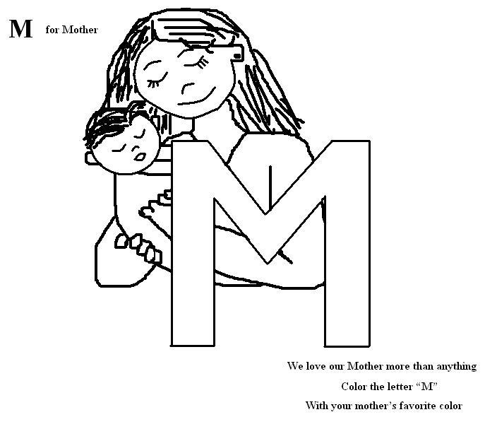 Letter m coloring printable page for kids