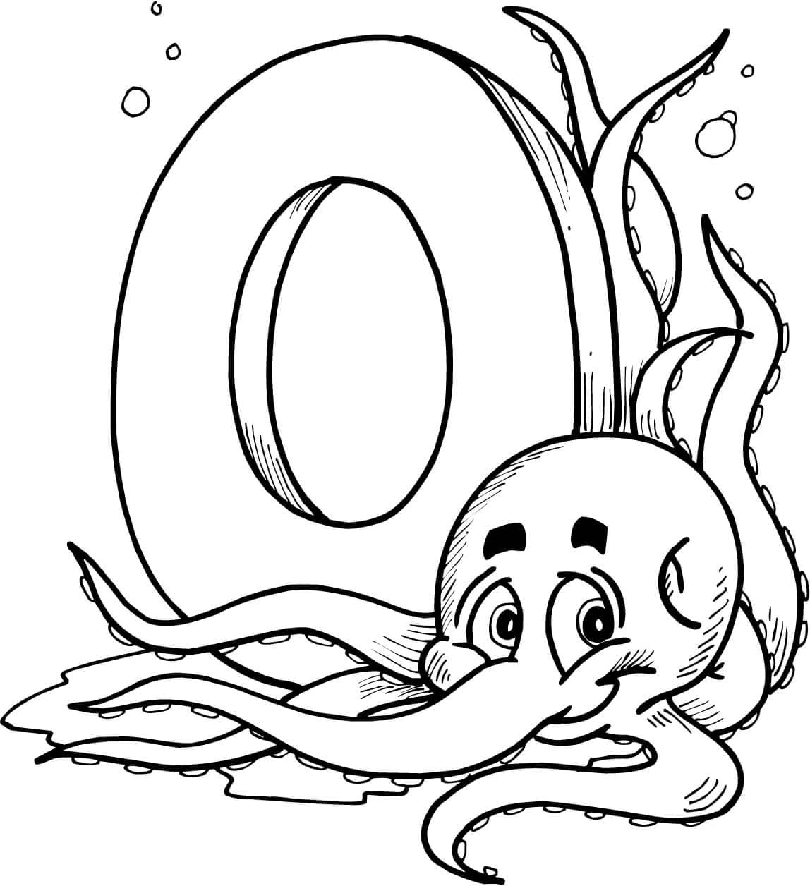 Octopus letter o coloring page