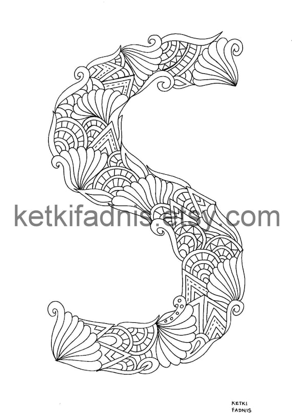 Letter s coloring page instant pdf download alphabet coloring page hand drawn diy printable coloring page letter illustration