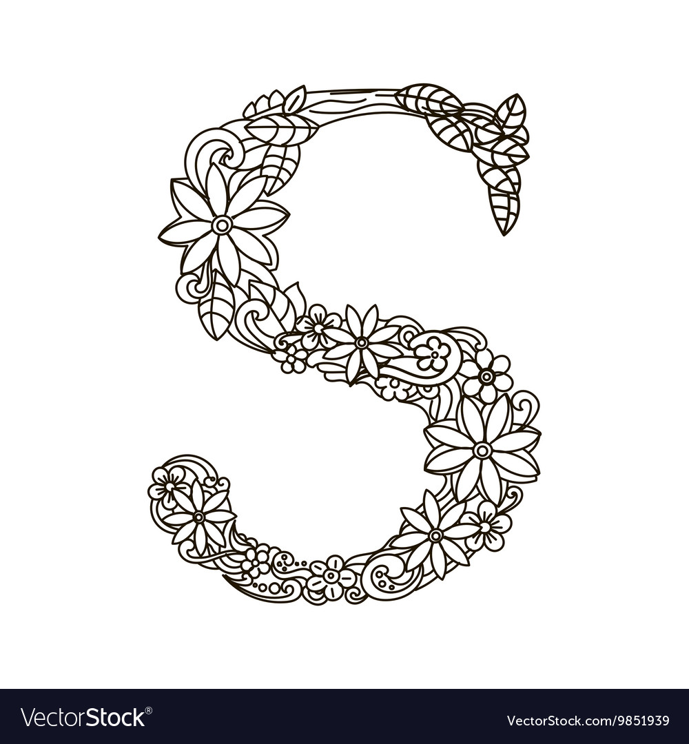 Letter s coloring book for adults royalty free vector image