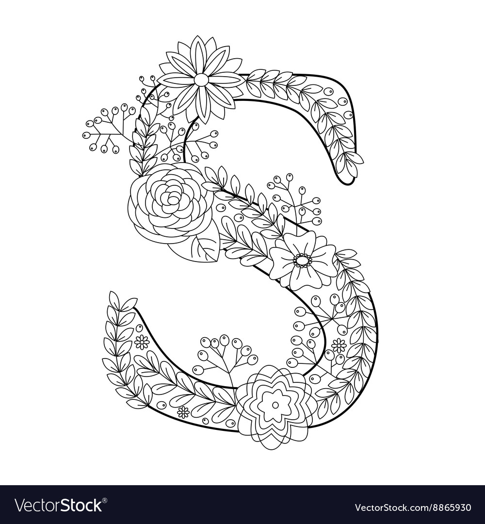 Letter s coloring book for adults royalty free vector image