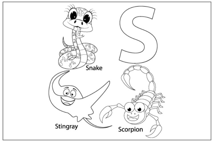 Coloring sheet from letter s for kids