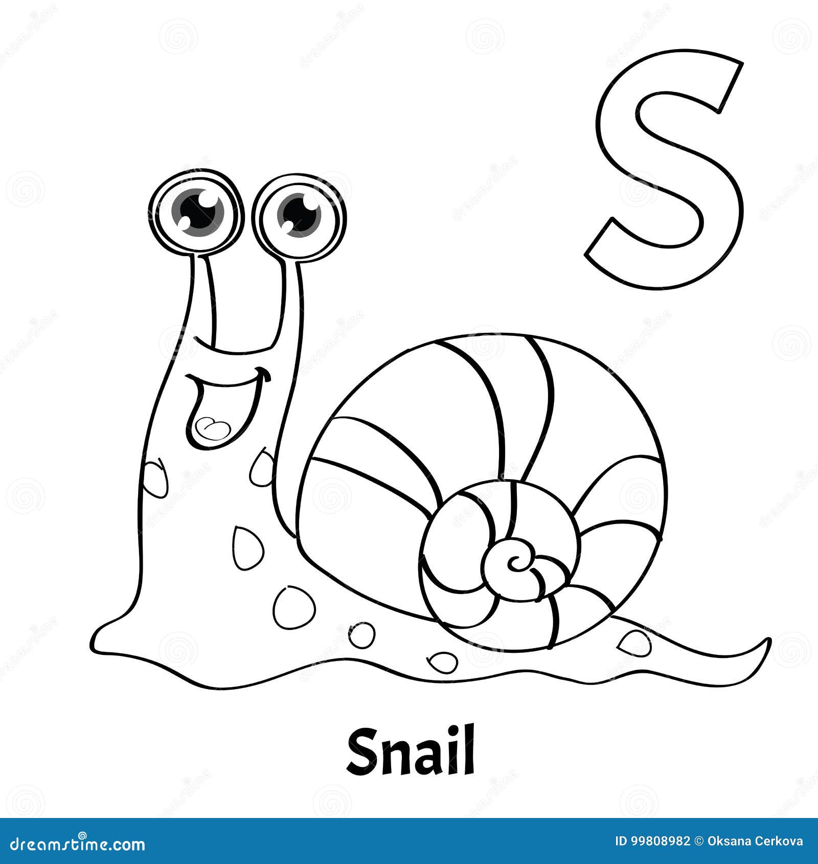 Vector alphabet letter s coloring page snail stock vector