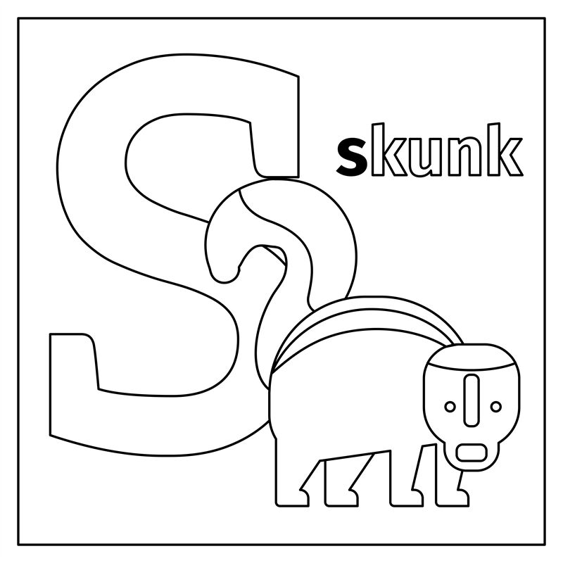 Skunk letter s coloring page by smartstartstocker