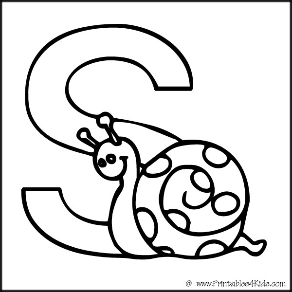 Alphabet coloring page letter s snail â printables for kids â free word search puzzles coloring pages and other activities