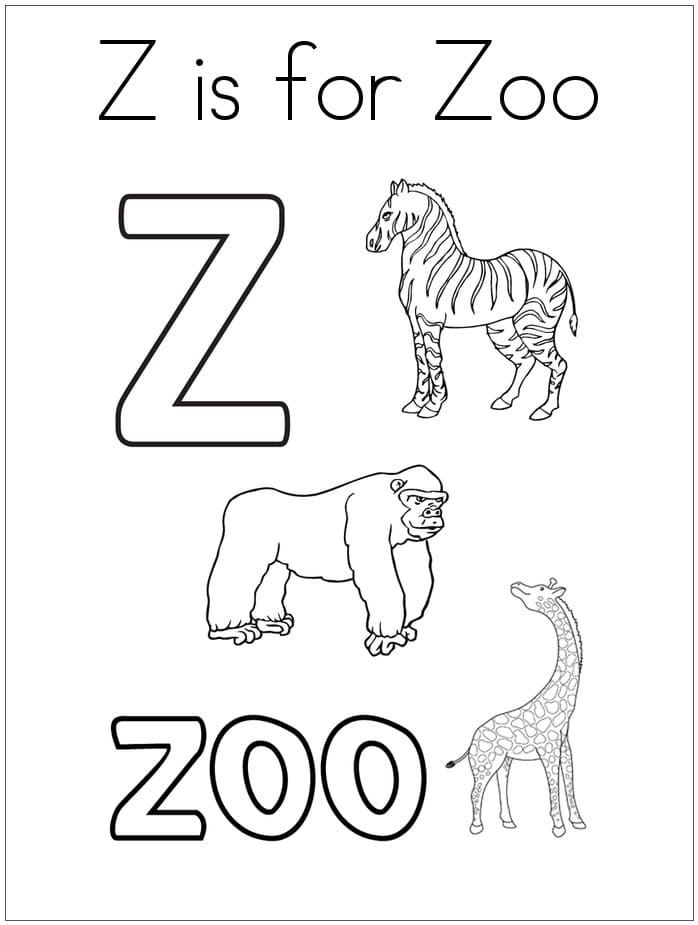 Zoo letter z coloring page