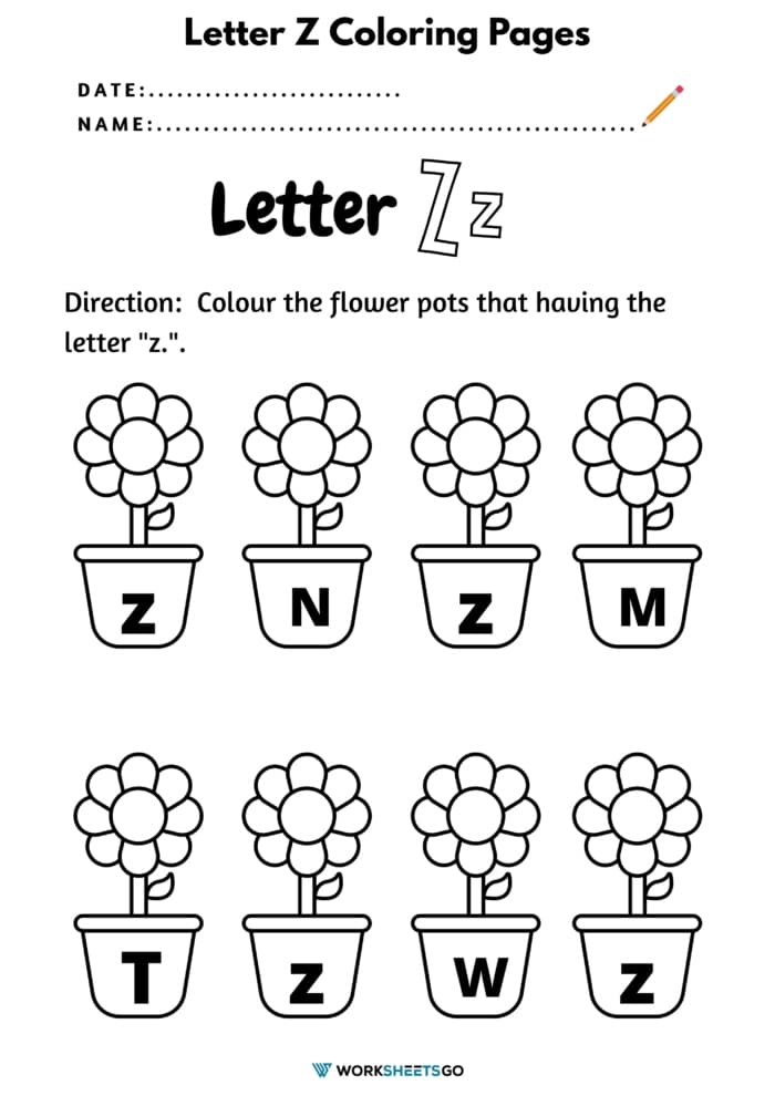 Letter z coloring pages