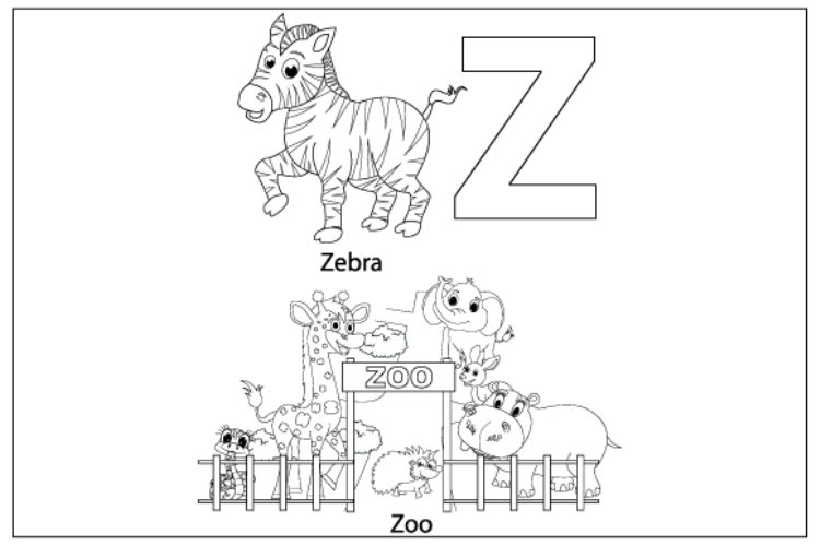 Coloring sheet from letter z for kids