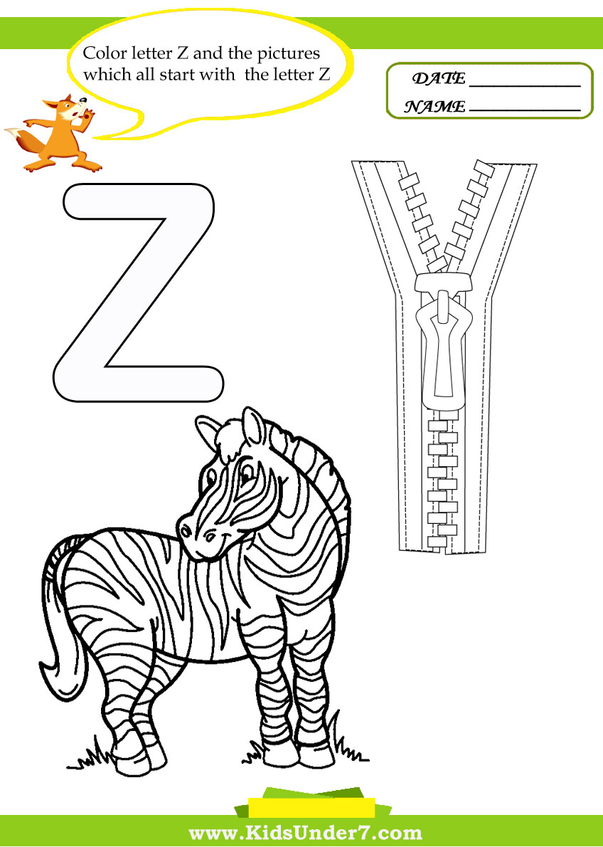 Kids under letter z worksheets and coloring pages