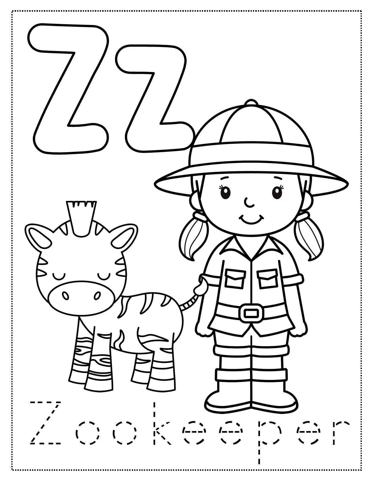 Z is for zebra craft coloring page